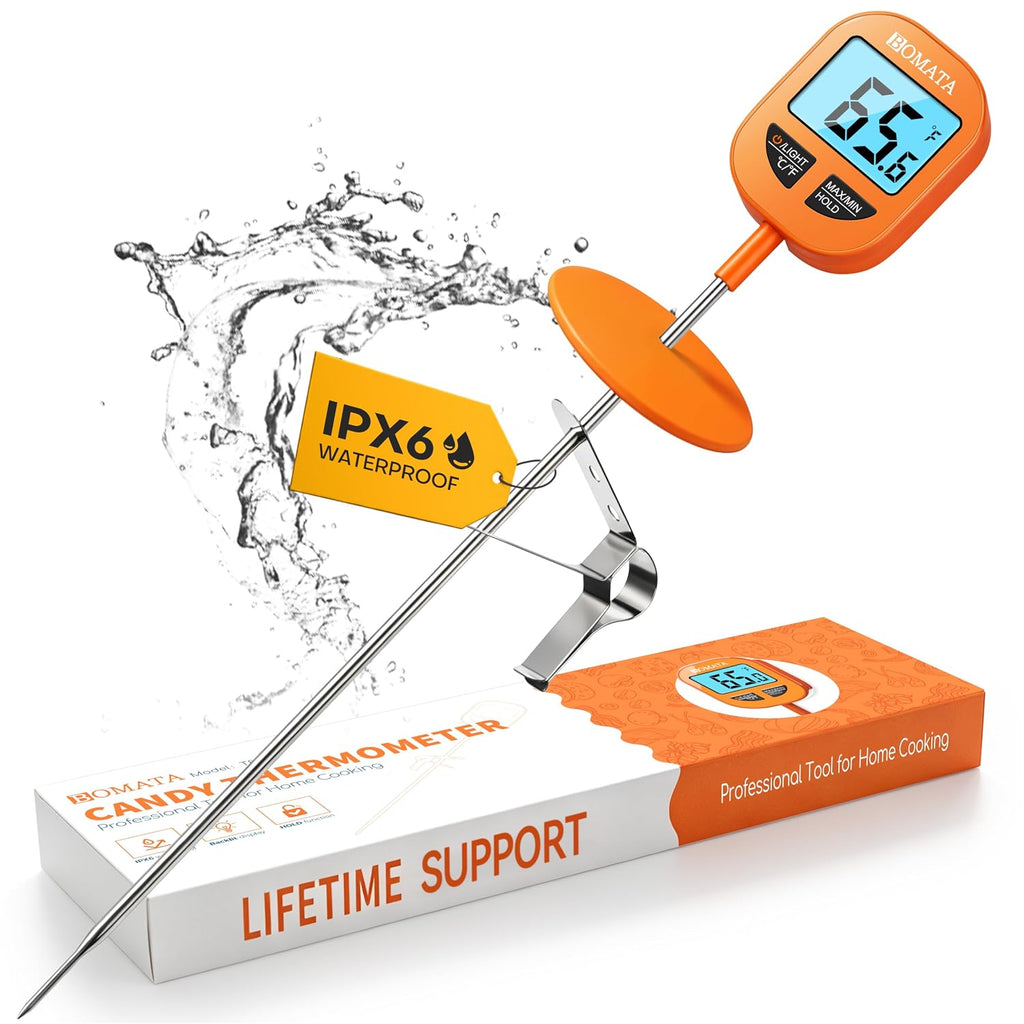 Digital Candy Thermometer with Pot Clip, 10" Probe, IPX6 Waterproof