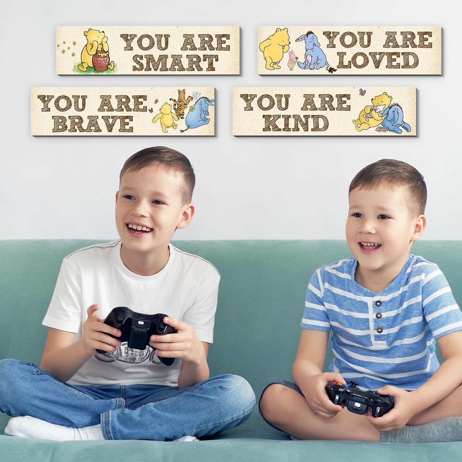 Winnie Room Decor- the Pooh Sign-Wooden Baby Stuff-Vintage Nursery Decor-4PCS Wall Decor Wall Art(Classic)-You Are