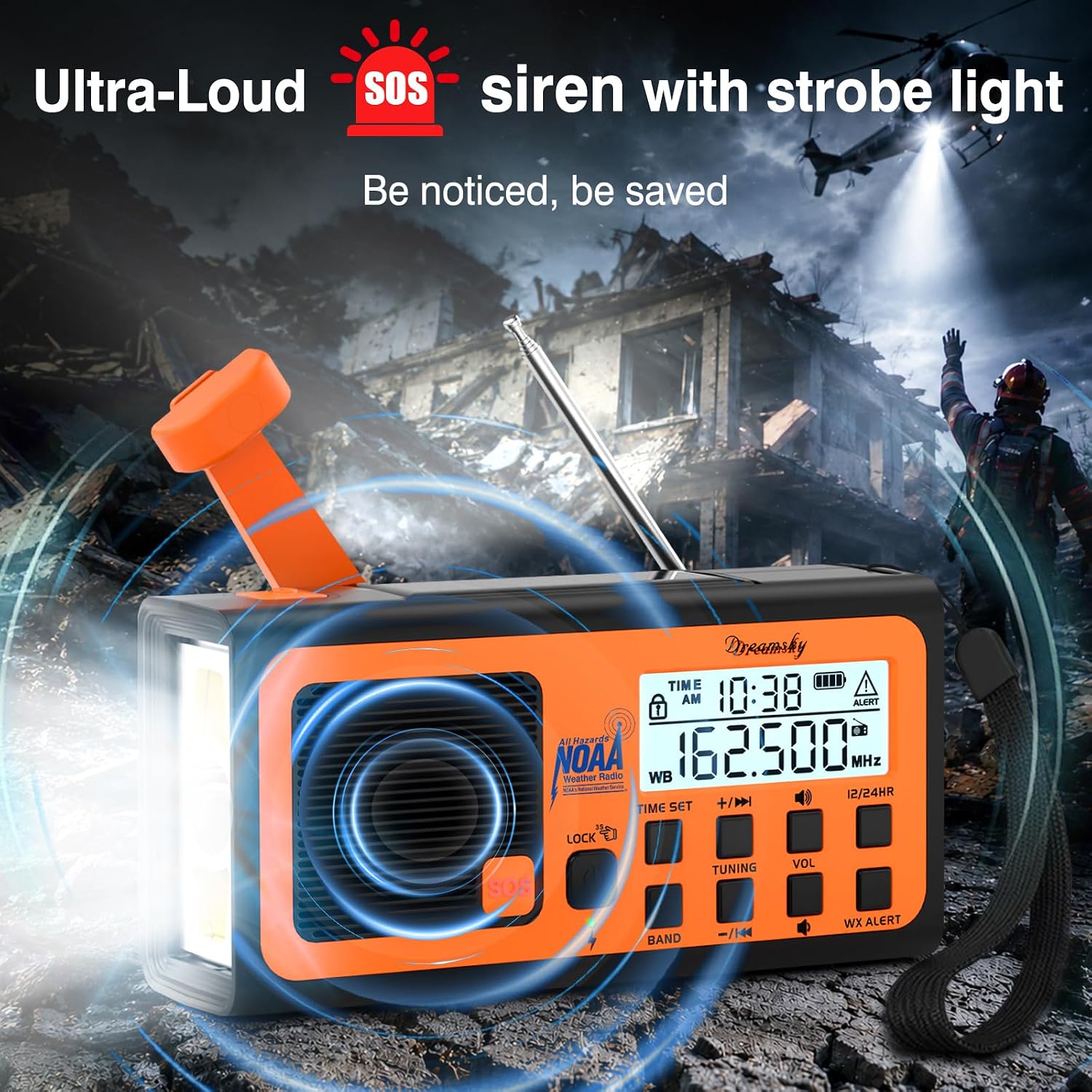 Emergency Radio NOAA Weather Alert with Hand Crank | Radio Portable AM FM SW, 18500mWh Rechargeable Battery Operated