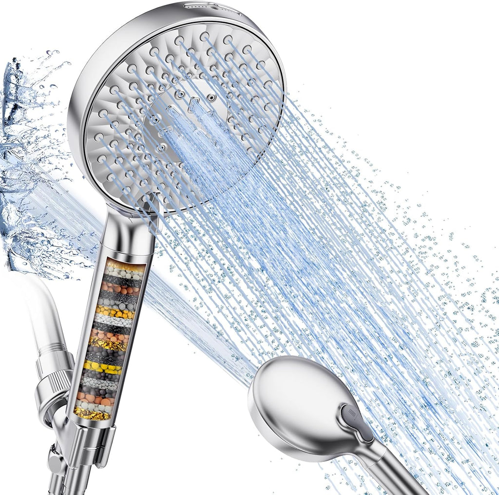Filtered Shower Head with Handheld High Pressure 9 Spray Mode Showerhead Detachable Shower Head Water Softener