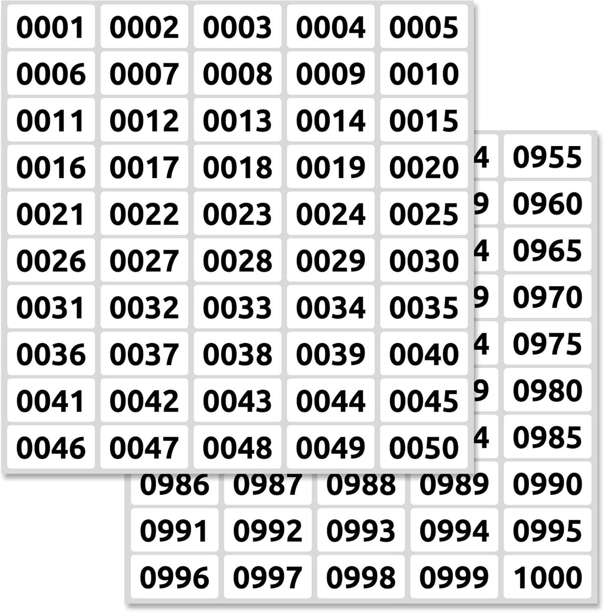 1-1000 Consecutive Number Inventory Labels Stickers Sheets, 1.5" x 0.75"