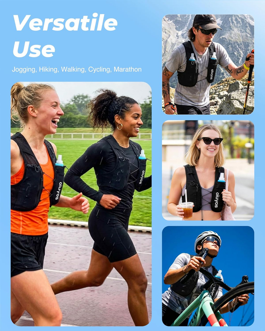 Running Vest for Women Men - Adjustable Chest Straps Running Hydration Vest with 500ml Soft Flask & Phone Holder