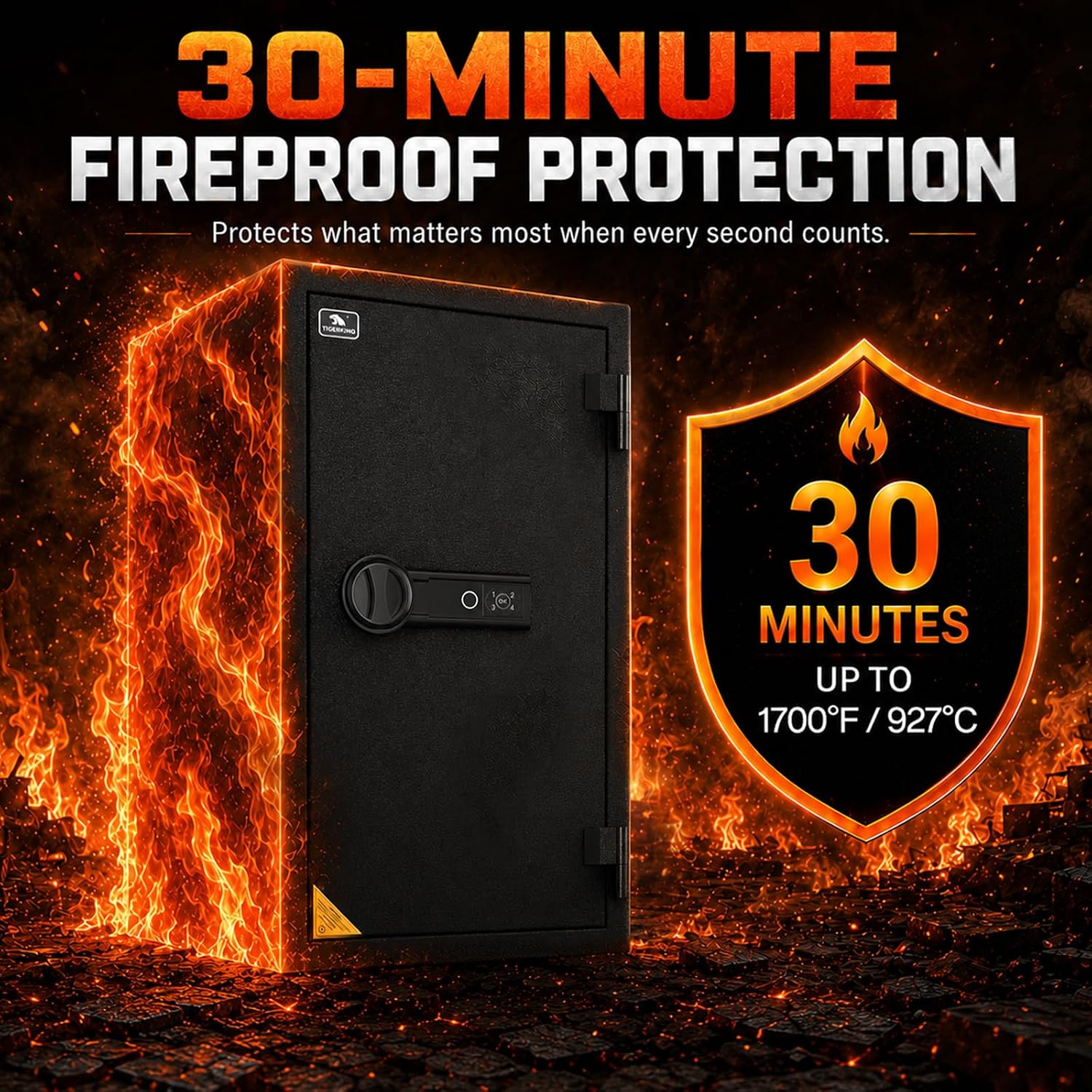 Biometric Fingerprint Fireproof Safe for Home Office | 3.47 Cu Ft Solid Steel Security Safe with Removable Shelf