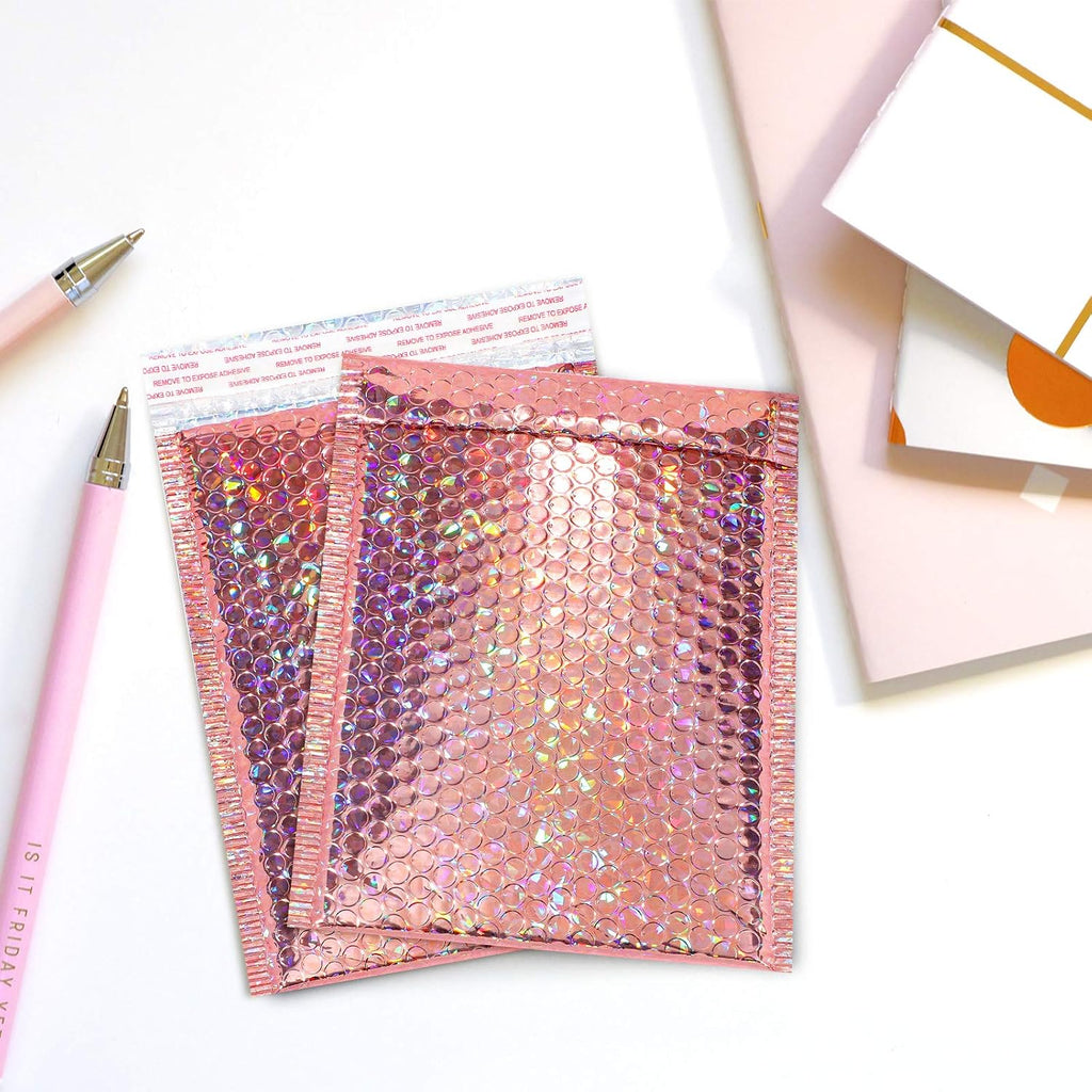 30 Pack Holographic Bubble Mailers, 9.5 x 6 Inch, Rose Gold