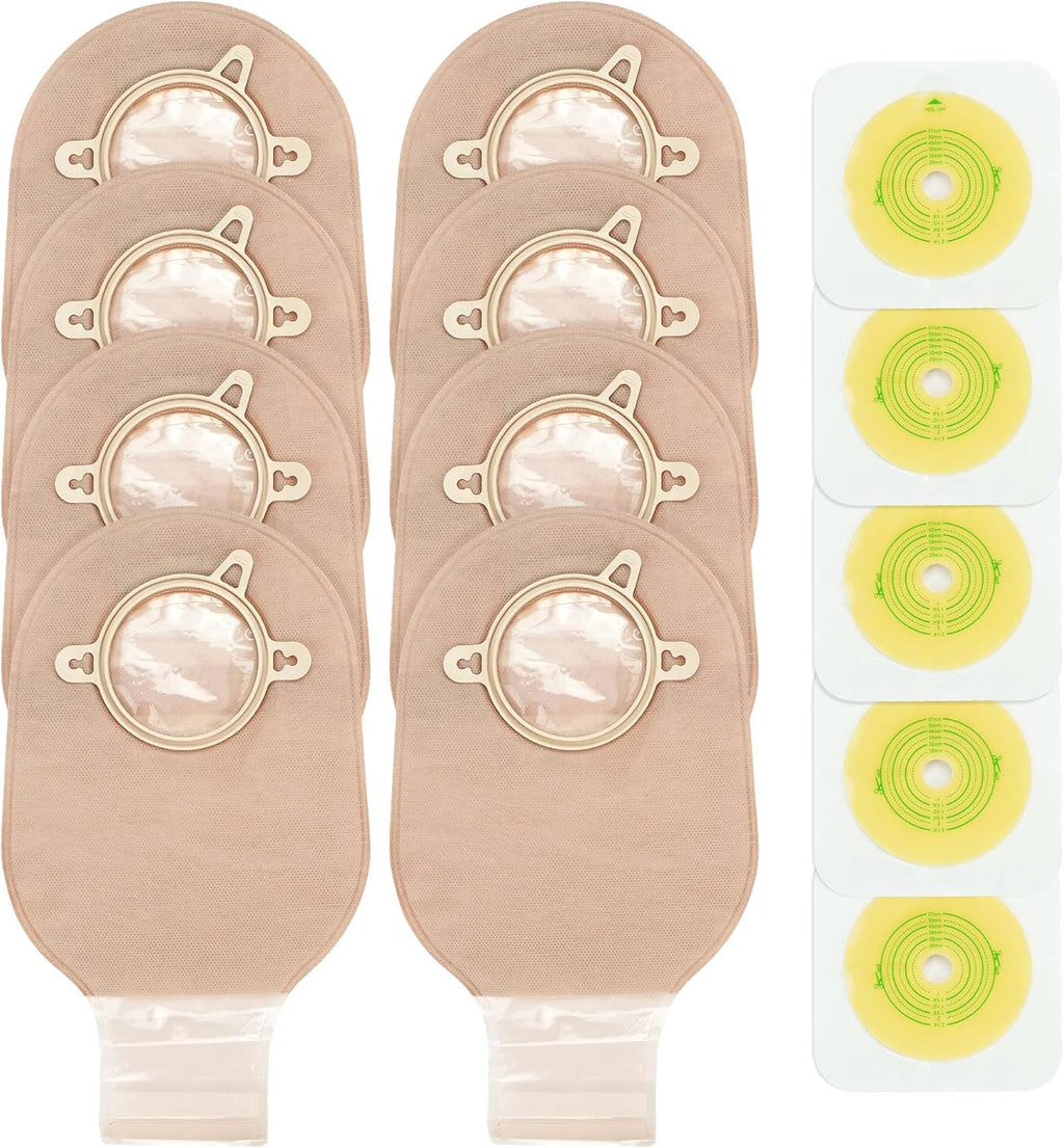 Ostomy Bags Two-Piece, Colostomy Ileostomy Supplies, Hydrocolloid Skin Barrier, Cut-to-Fit 1” to 2 1/4”, Locking Ring