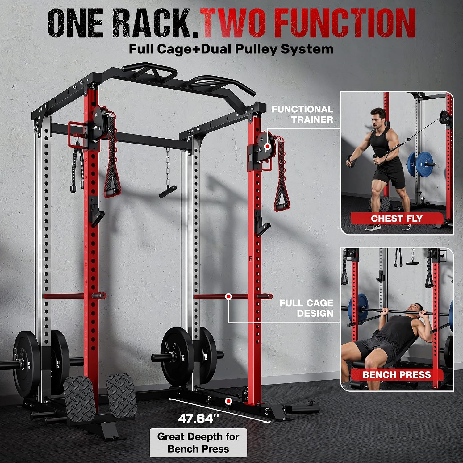 DP01 Power Cage, 2000LBS Squat Rack with Cable Crossover and Dual Independent Pulley System, Full Cage for Full Body