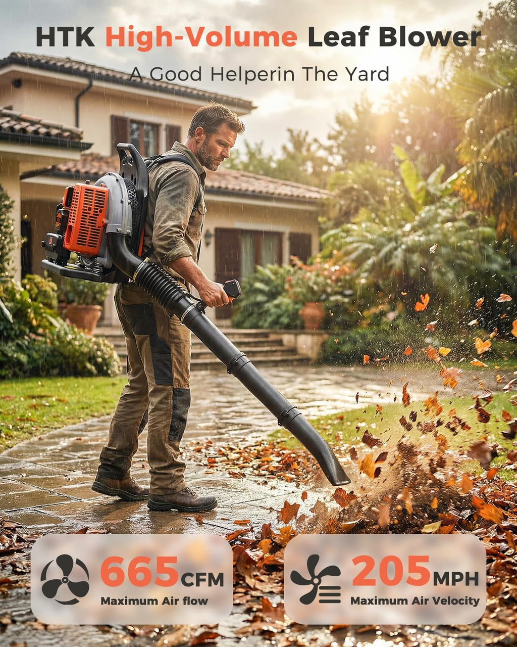 Backpack Blower, 63CC Gas Powered Leaf Blower with 665 CFM & 205 MPH for Commercial Lawn Care, Yard Debris & Snow