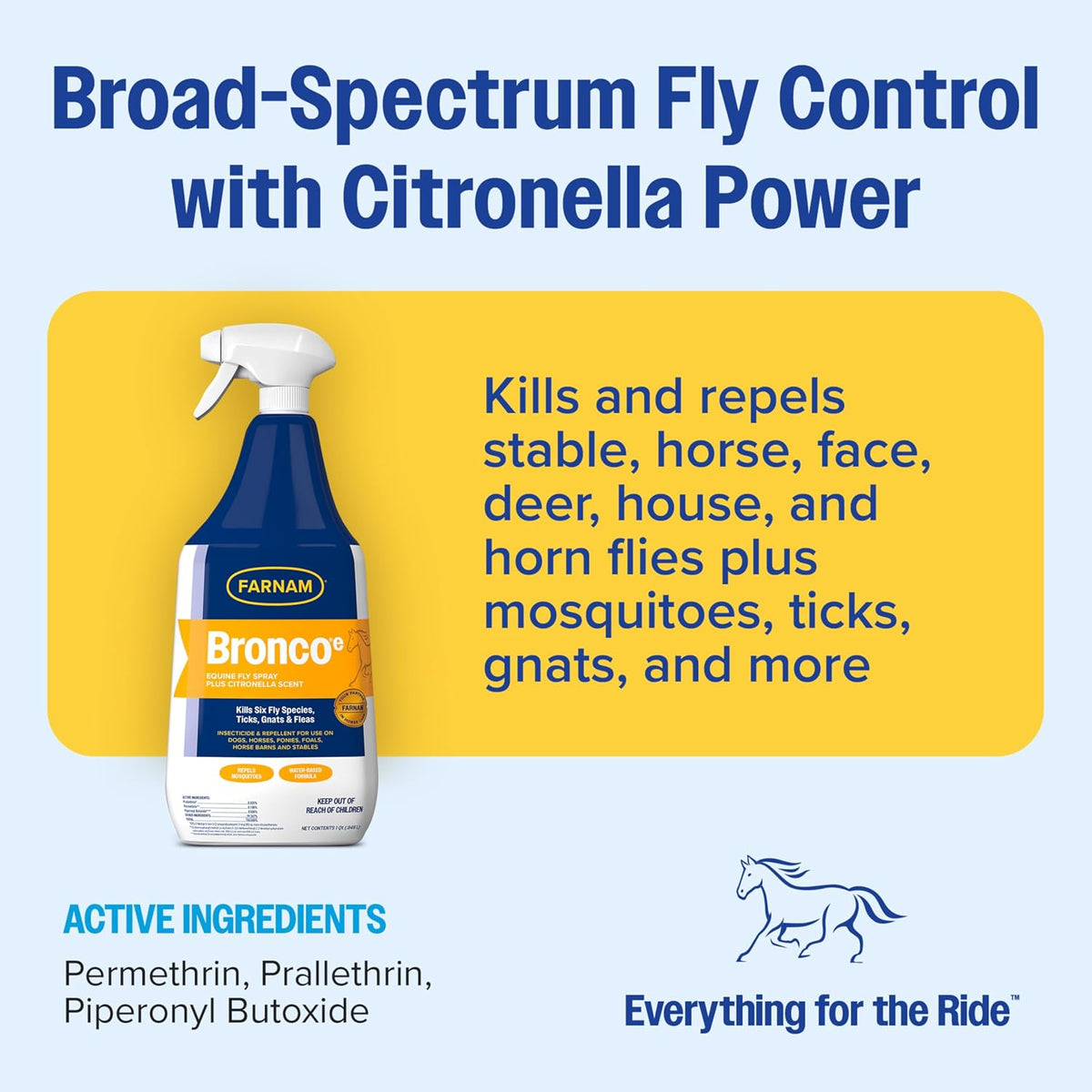 Broncoe Fly Spray Plus Citronella for Horses, Dogs & Premises, 32 oz