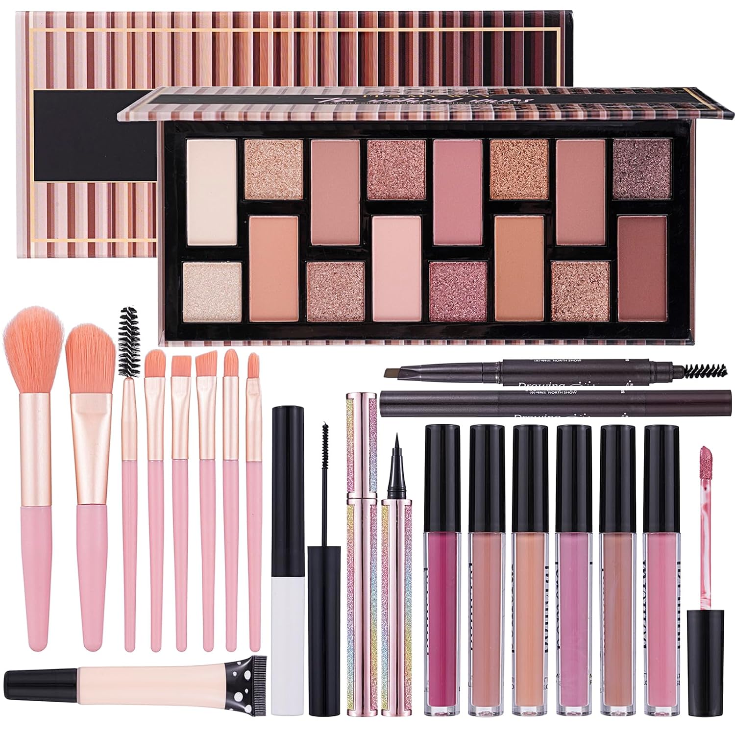 Teen Makeup Kit For Girl Include Eyeshadow Palette,Eyeliner,Makeup Brush Set,Lipgloss Set,Mascara, Eyebrow Pencil