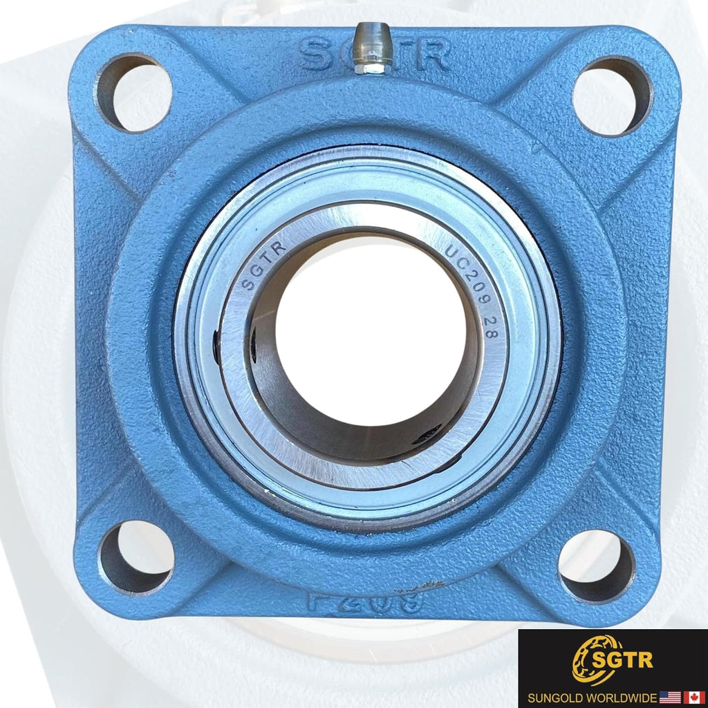 (2 Pack) SGTR Heavy Duty UCF209-28 Square Flange Bearing, 1-3/4 inch Bore, Self-Aligning, Industrial Grade, Chrome Steel and Solid Cast Iron Bearing Units