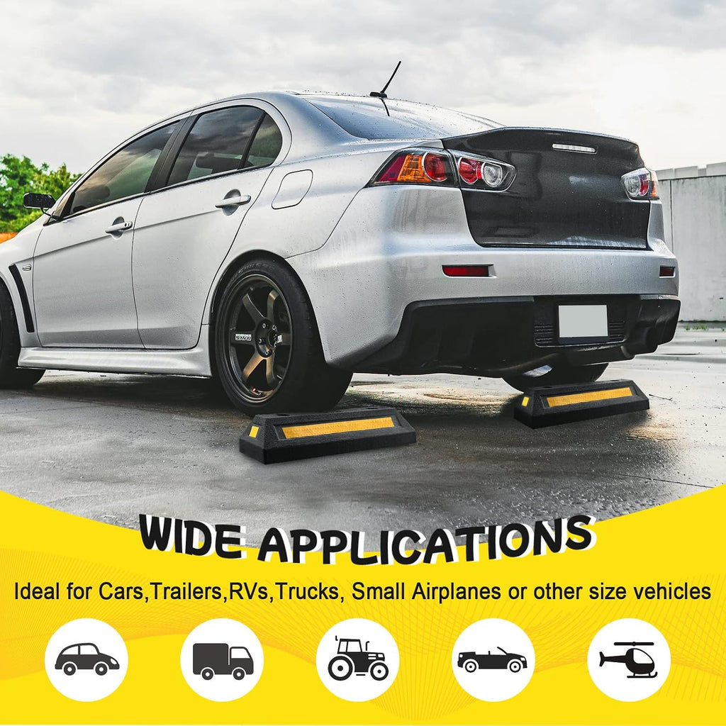 Car Stoppers for Garage, 2 Pack Heavy Duty Rubber Parking Stopper with Expansion Bolts, Reflective Garage Wheel Stop