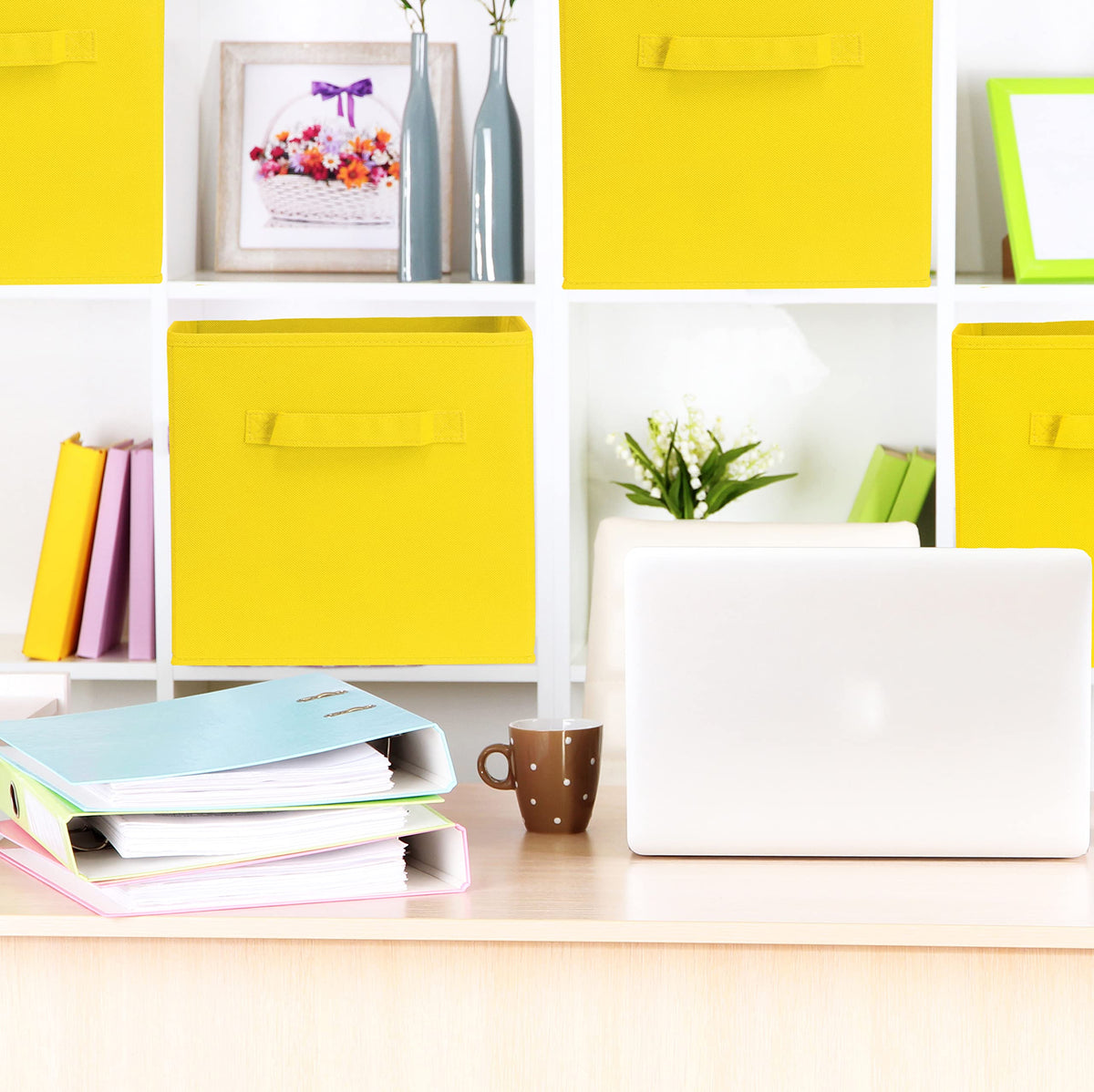 11-Inch Foldable Cube Storage Bins, Yellow, 6-Pack