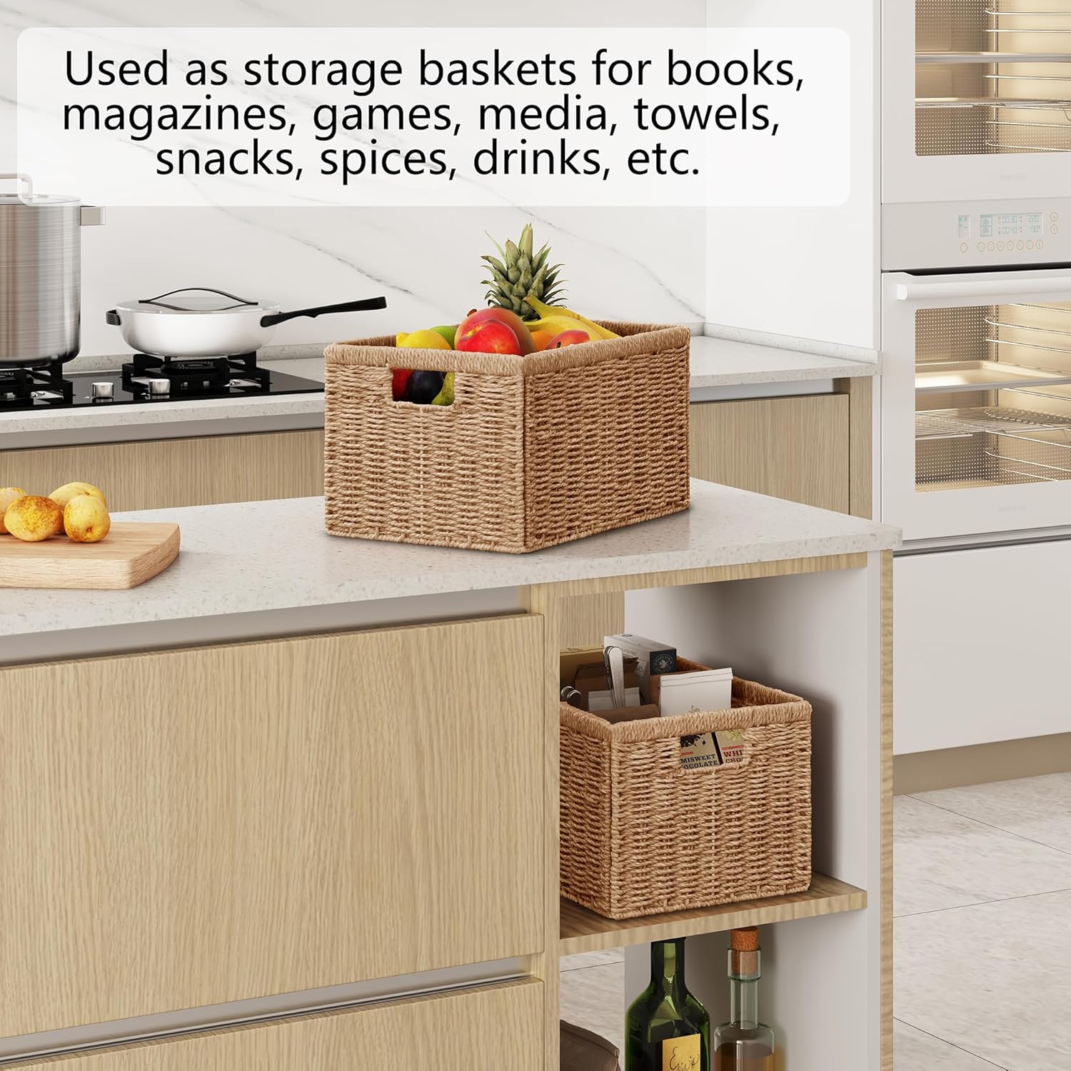 2 Packs Large Wicker Storage Basket, Closet Storage Baskets Bins for Shelves, Decorative Collapsible Baskets for