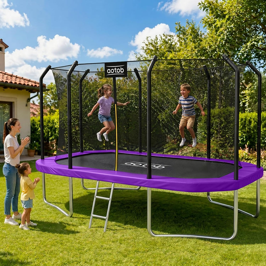 12 FT/14 FT Rectangle Trampoline - Perfect Outdoor Trampolines for Kids - Gymnastics Style Tranpoline with Enclosure