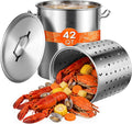 Stainless Steel Stockpot, 42 Quart Large Cooking Pots, Cookware Sauce Pot with Strainer, Lid, and Handle, Heavy Duty