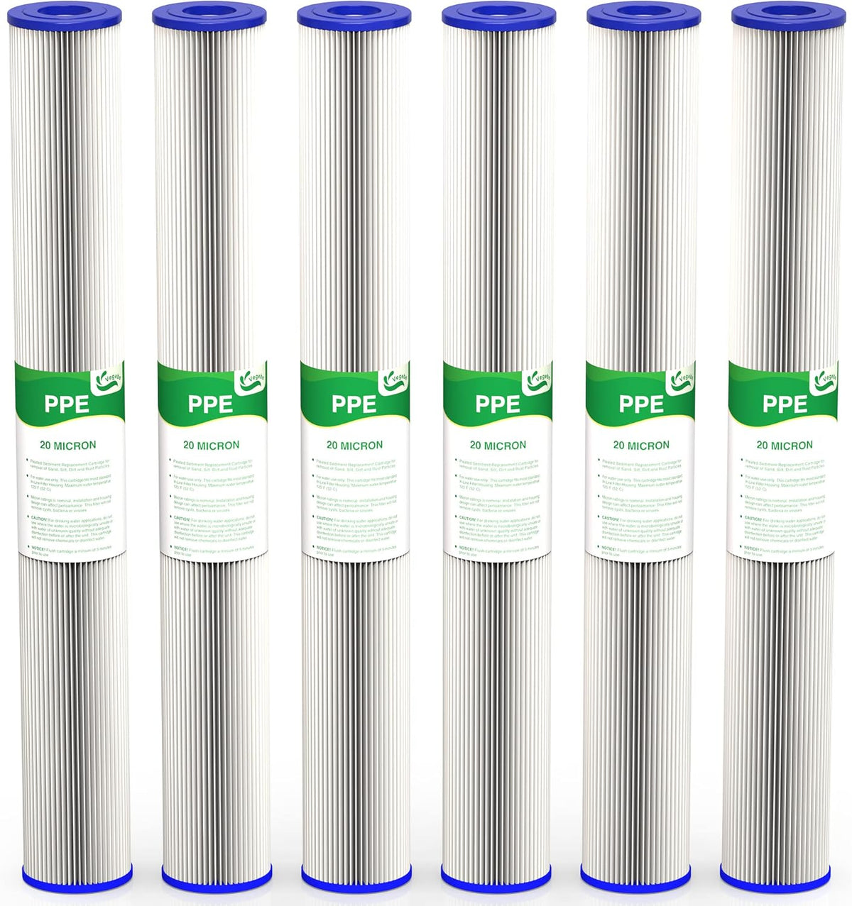 20 Micron Pleated Sediment Water Filters 2.5" x 20", 6-Pack