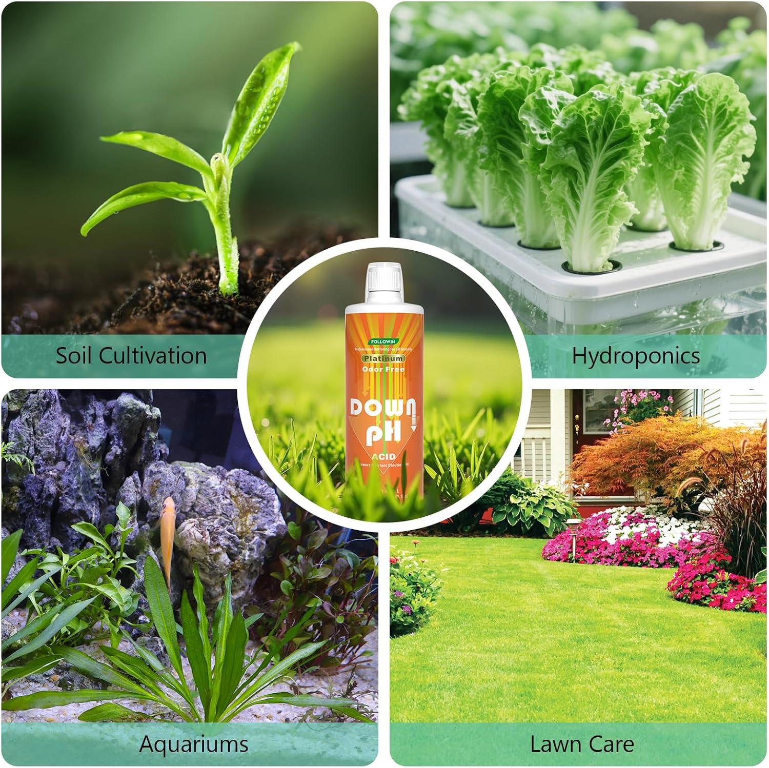 pH Down for Plants, Hydroponic, Soil Gardens & Aquariums | Concentrated Liquid pH Adjuster, Makes Balanced Nutrient