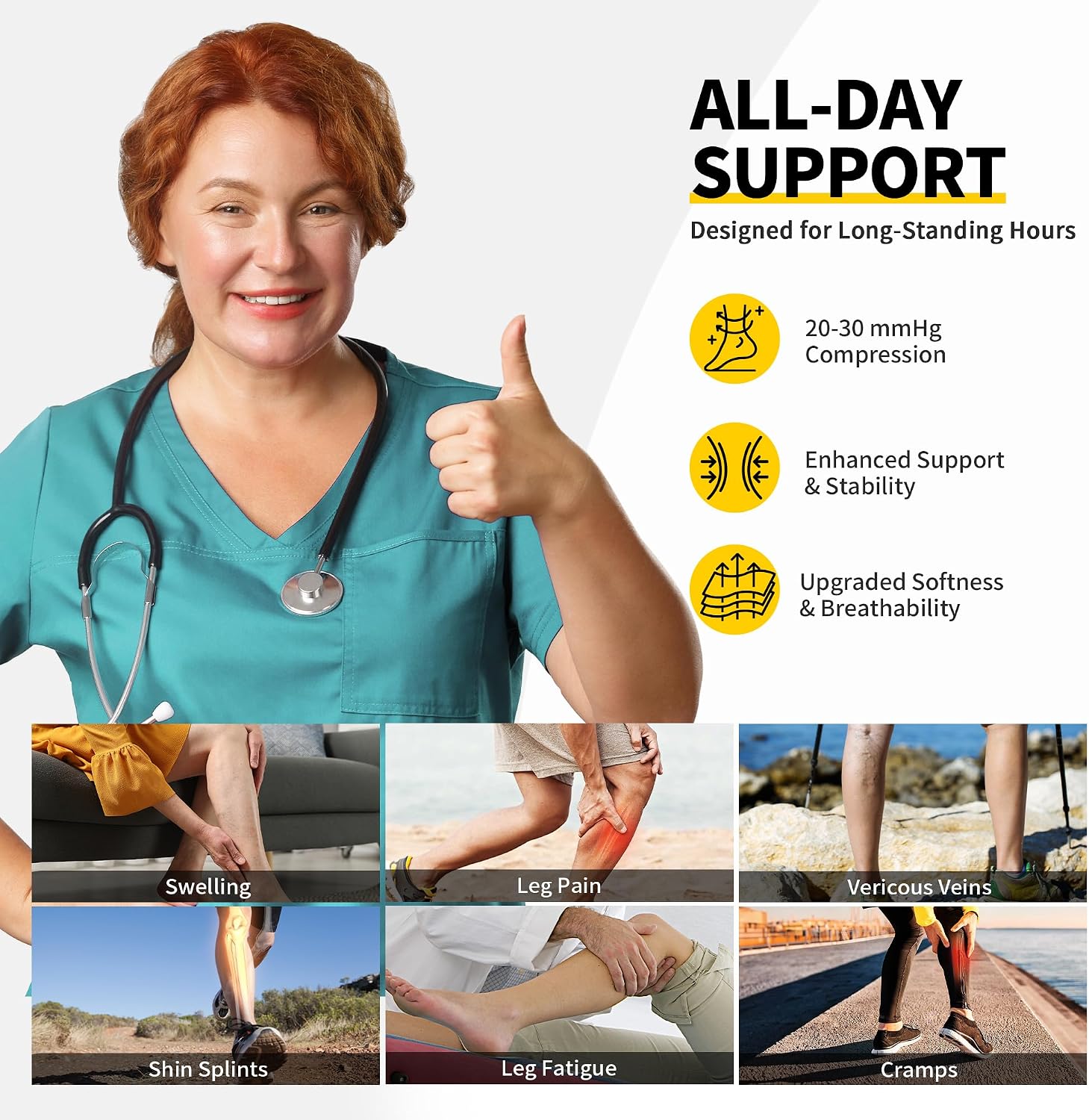 Calf Compression Sleeve for Women & Men - 20-30mmHg Footless Compression Socks Support for Pain Relief, Varicose Vein