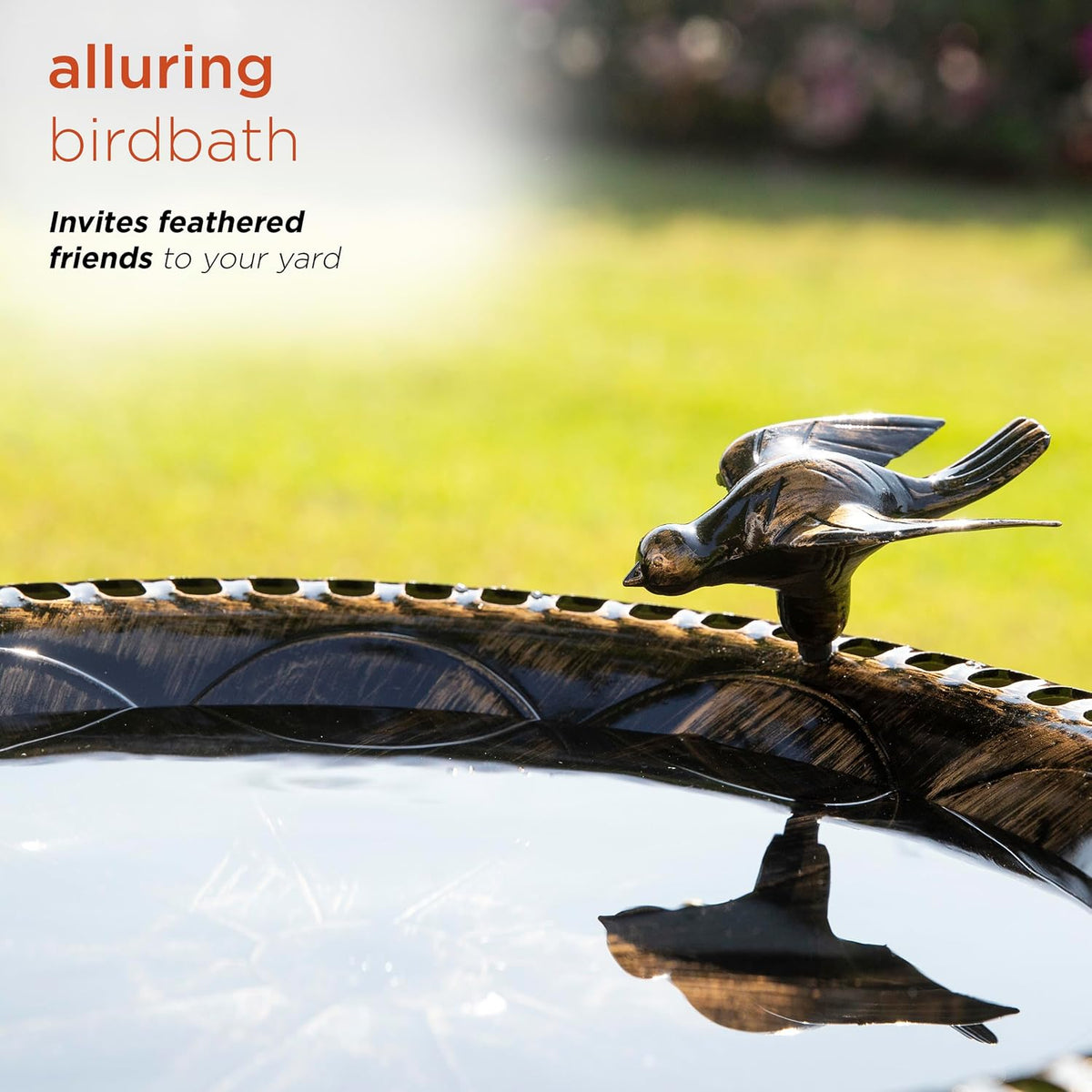 27" Tall Outdoor Antique Pedestal Birdbath with Bird Statue Decor, Durable Polypropylene Construction, Bronze