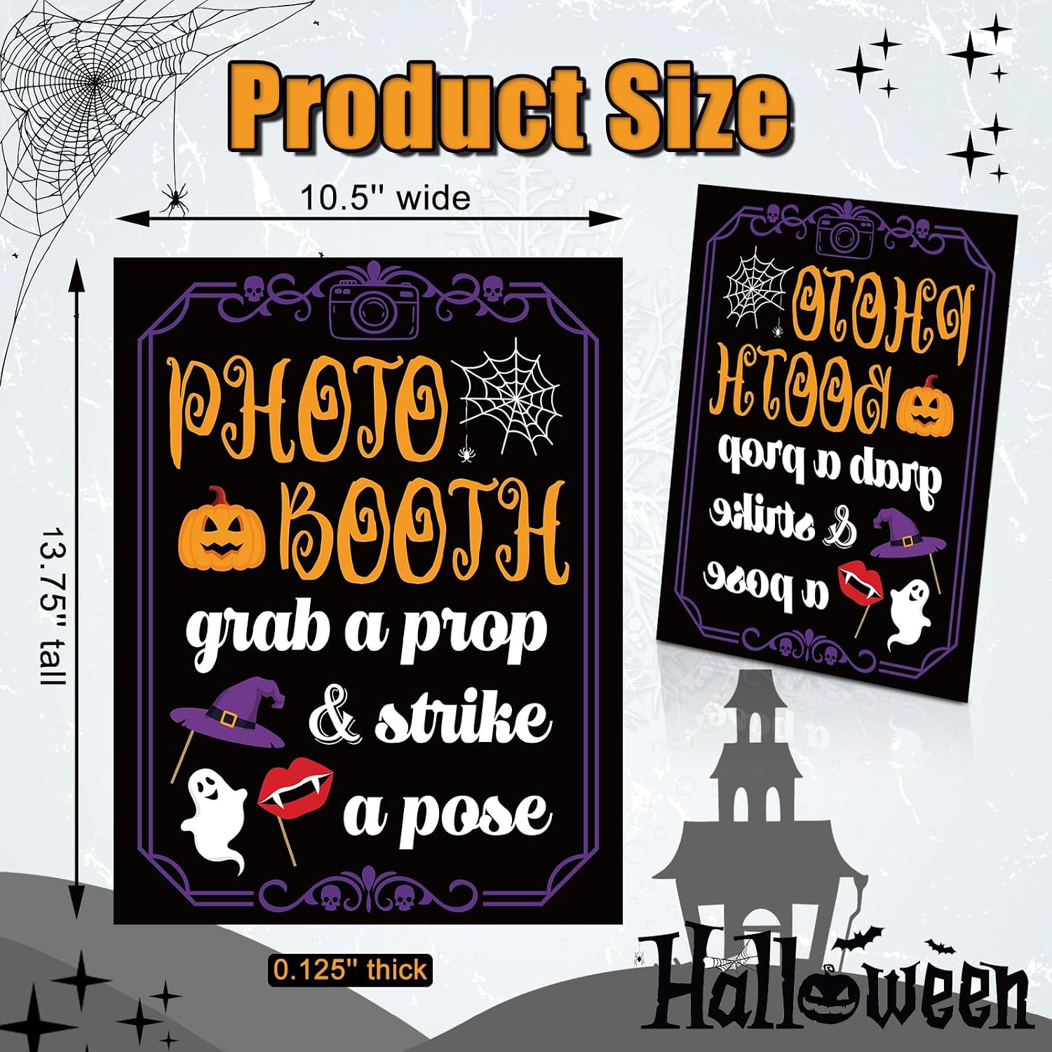 Photo Booth Sign with Stand Retro Background Table for Halloween Indoor and Outdoor Party Theme Event Photography