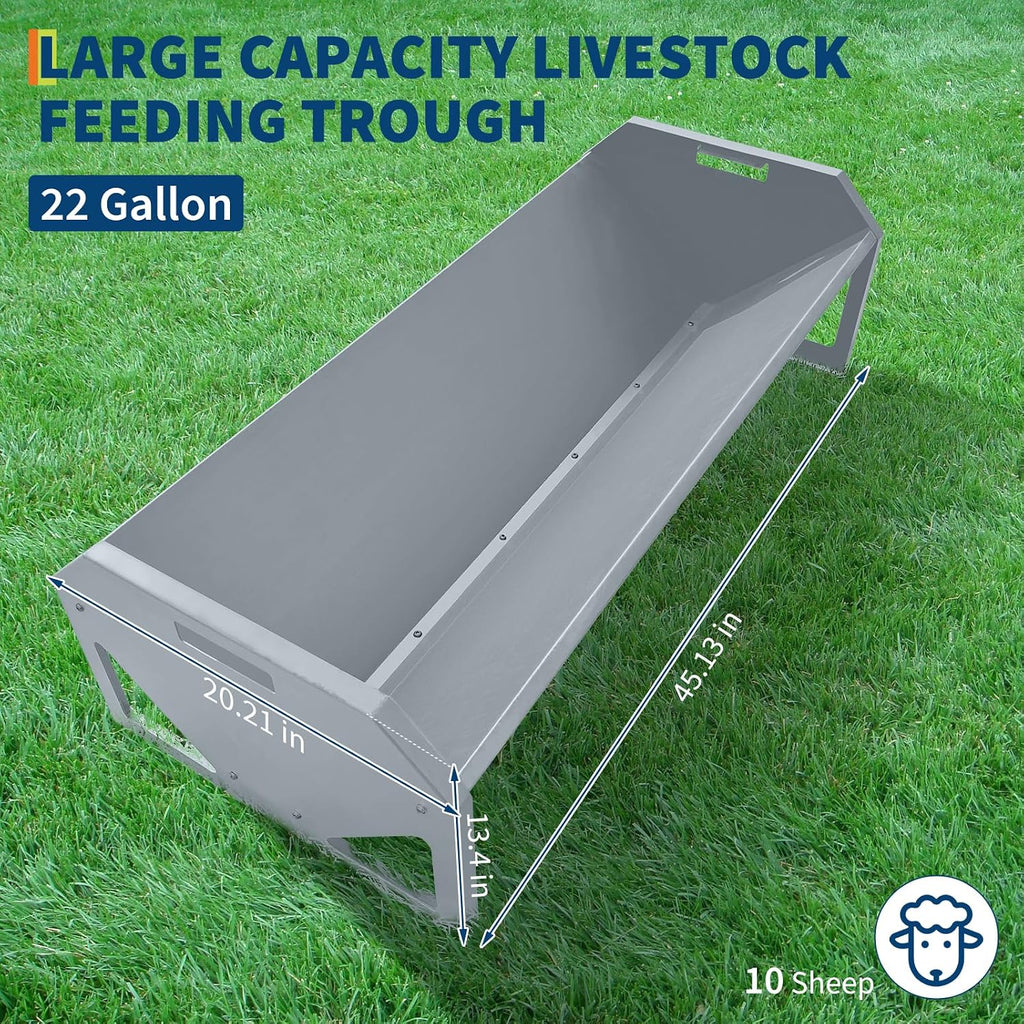 22 Gallon Capacity Livestock Feeder, 45" Hay Feeder for 10 Sheep Once, Heavy Duty Steel Livestock Feeding Trough for