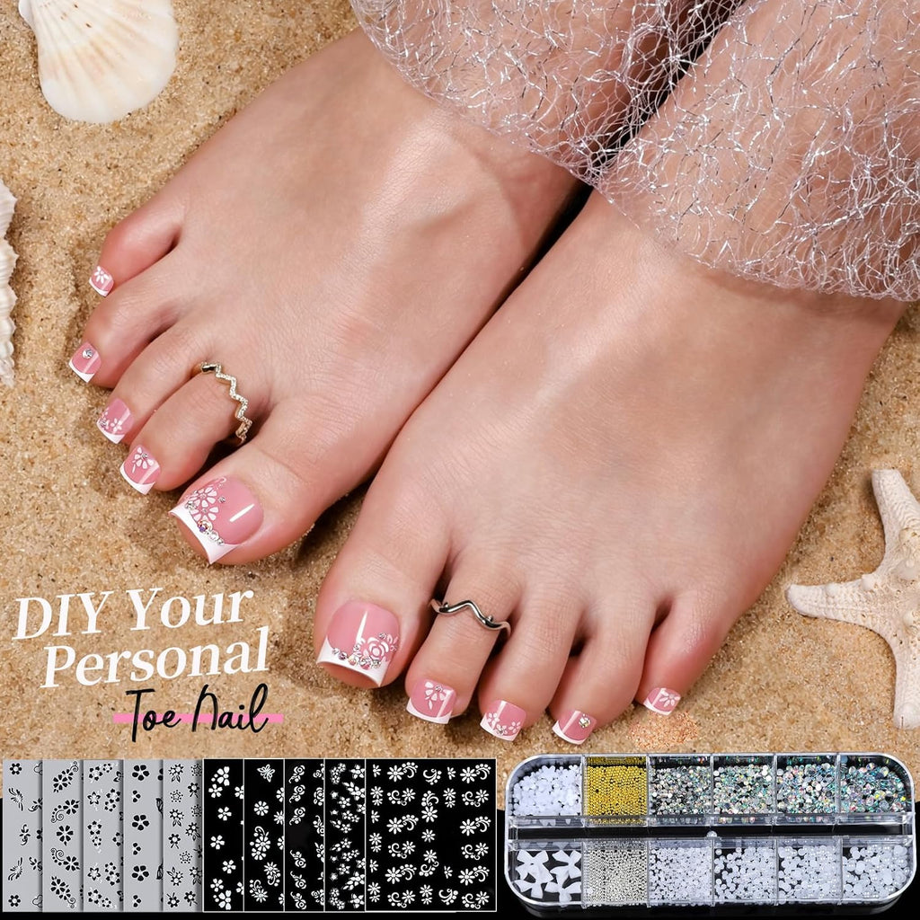 Square Toe Nail Press Ons, 150pcs French Tip Press on Toenails with Nail Glue, Thick Toe Press on Nails Fake Toe