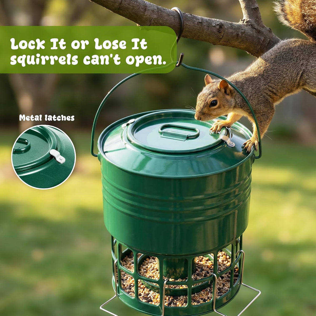 8-10LBS Squirrel Proof Metal Wild Bird Feeder with 32 Feeding Holes, Jasper