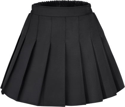 Girls Pleated Skirt Classic Pleated Uniform Skirts with Elastic Waistband School Uniform Tennis Dress with Lining Shorts