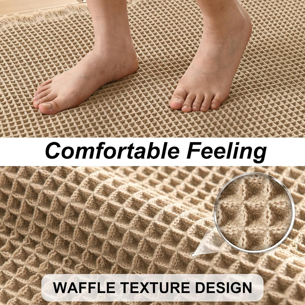 Set of 2 Waffle Bath Mats Boho Non Slip Bath Rugs Washable Bathroom Rugs Super Absorbent Waffle Mats Ultra Soft Fast