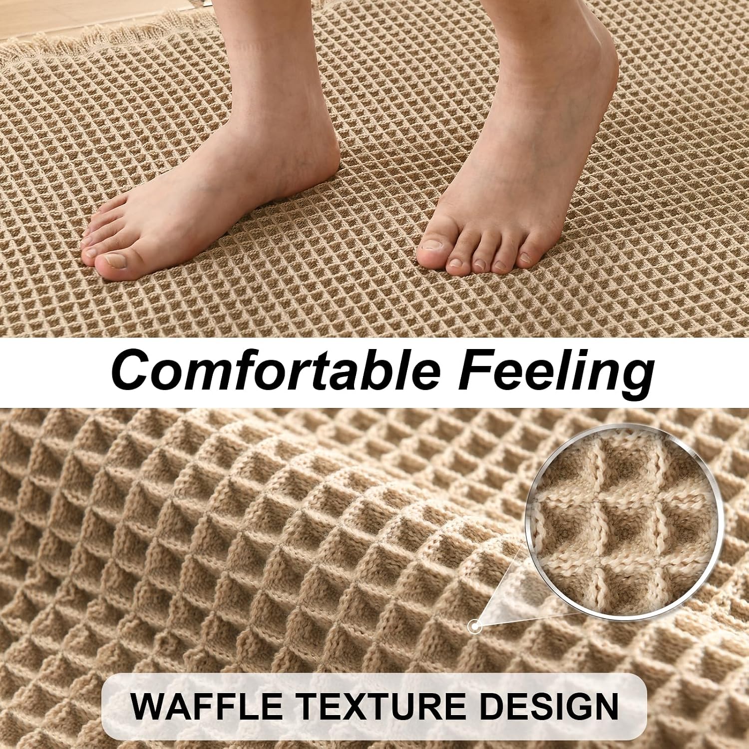 Set of 2 Waffle Bath Mats Boho Non Slip Bath Rugs Washable Bathroom Rugs Super Absorbent Waffle Mats Ultra Soft Fast
