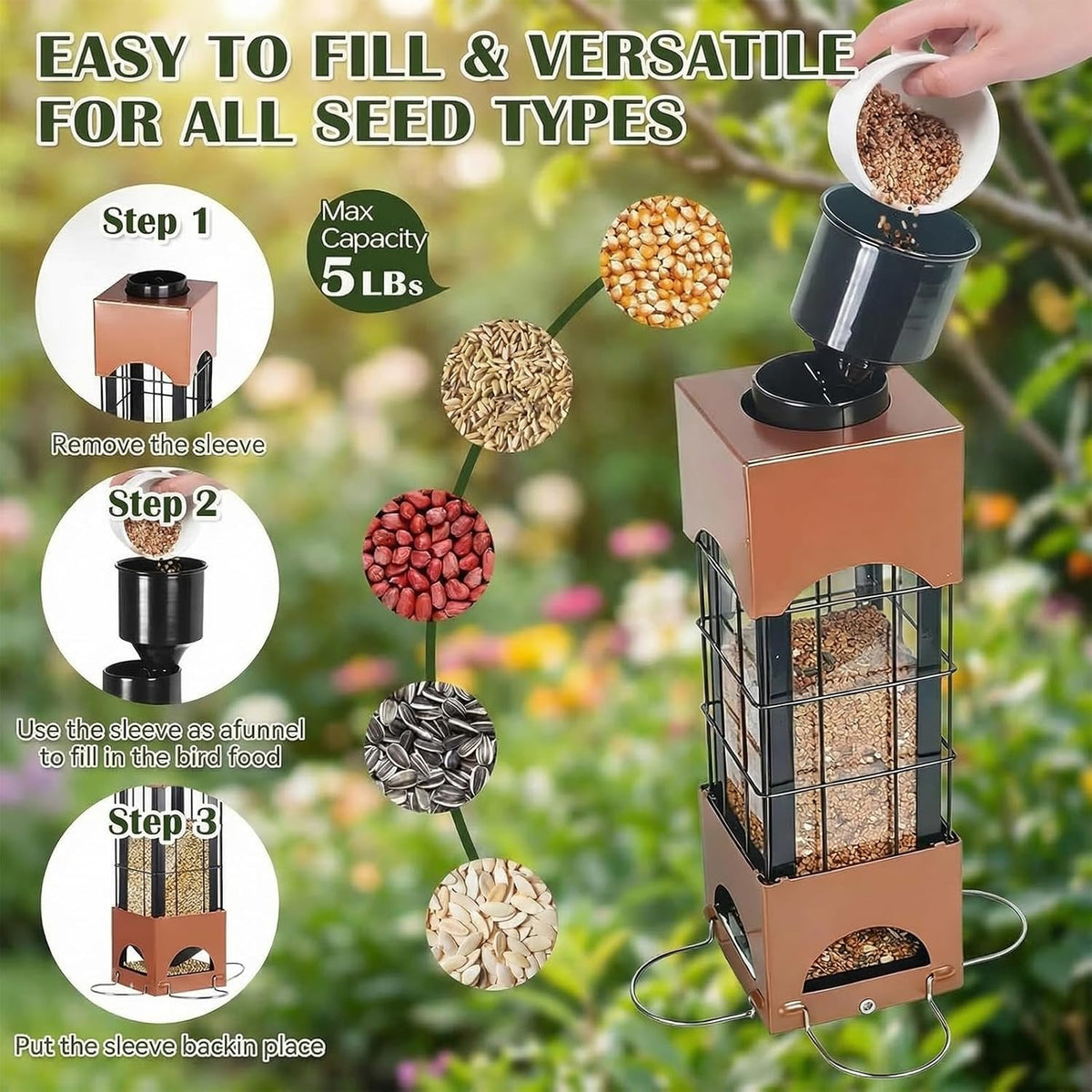 Squirrel Proof Bird Feeders for Outdoors Hanging, 5LB Large Capacity Metal Wild Bird Feeders, Heavy Duty Chew Proof