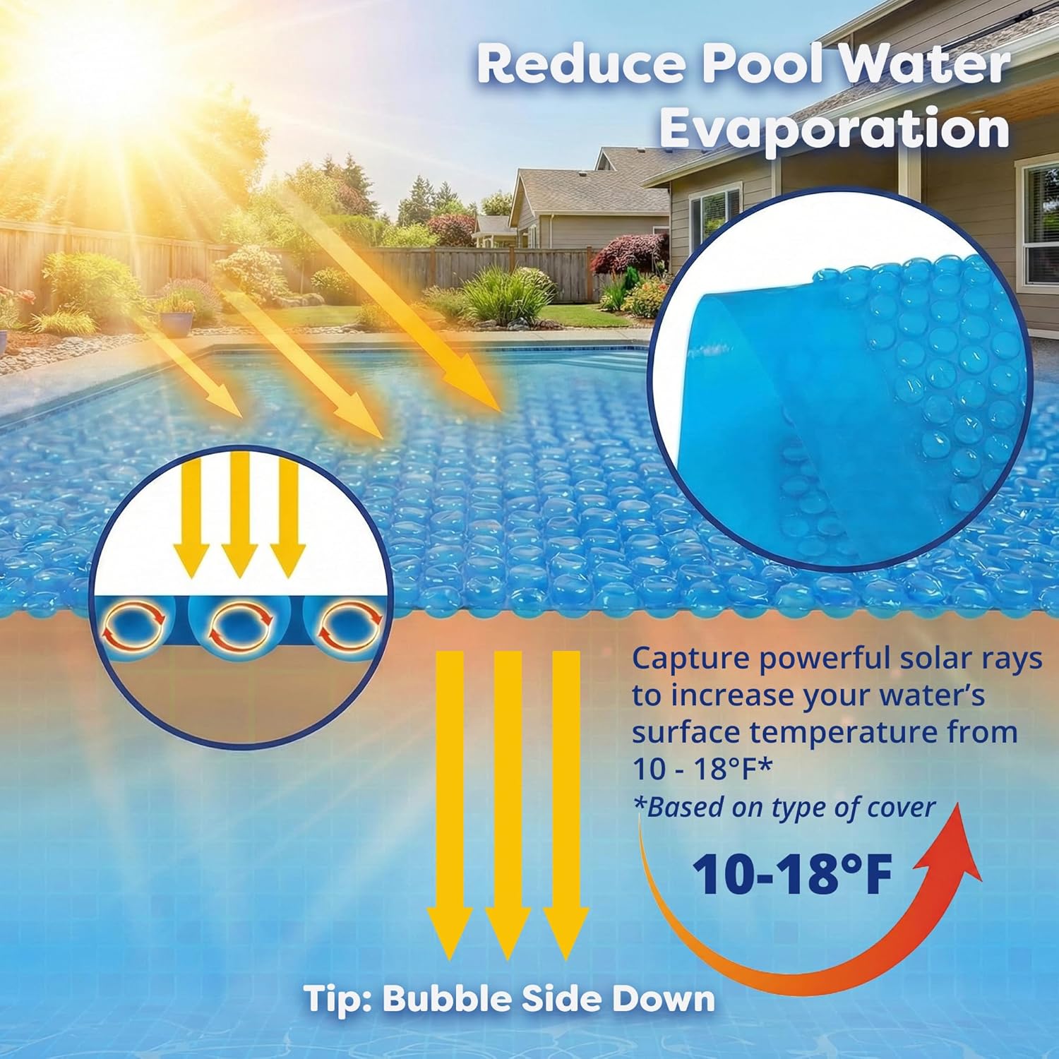16' Standard Blue Round Solar Pool Cover 8 Mil for Solar Heating Above Ground Pools and Inground Pools