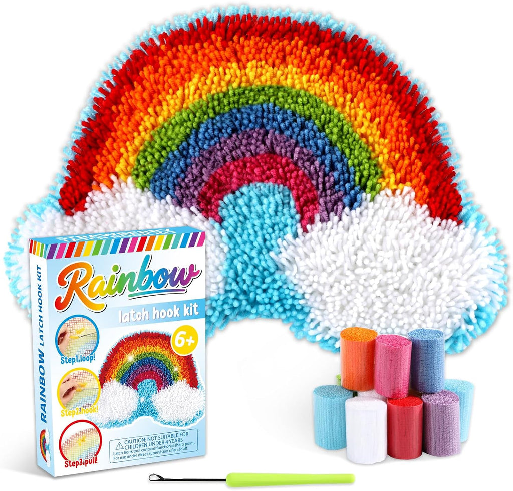 Rainbow Latch Hook Mini Rug Kit Rainbow DIY Valentine Craft for Kids Adults Beginners Making Your Own Crochet Carpet