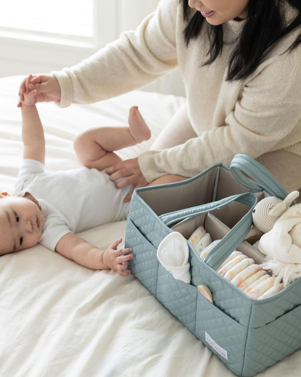 Baby Diaper Caddy Organizer, Quilted Nursery Storage Basket for Newborn Essentials and Diaper Changing Station, Gift