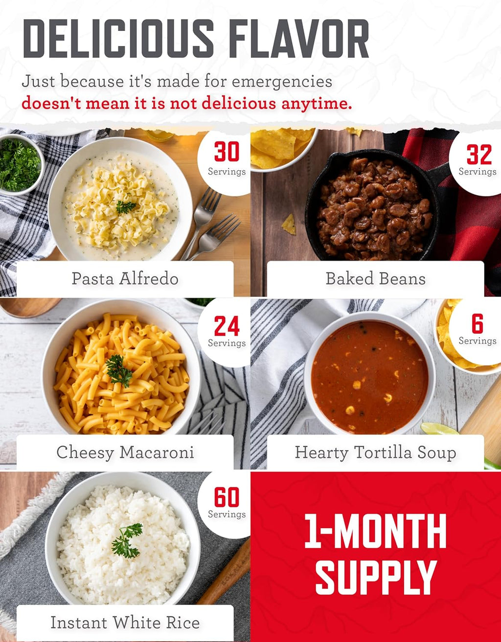 30 Day Emergency Food Supply - 296 Servings, 2 Buckets, Freeze Dried Protein Meals, Survival Food Storage, Ready to