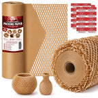 Honeycomb Packing Paper, Bubble Cushioning Wrap Alternative for Moving & Gift Wrapping, Includes 20 Fragile Sticker