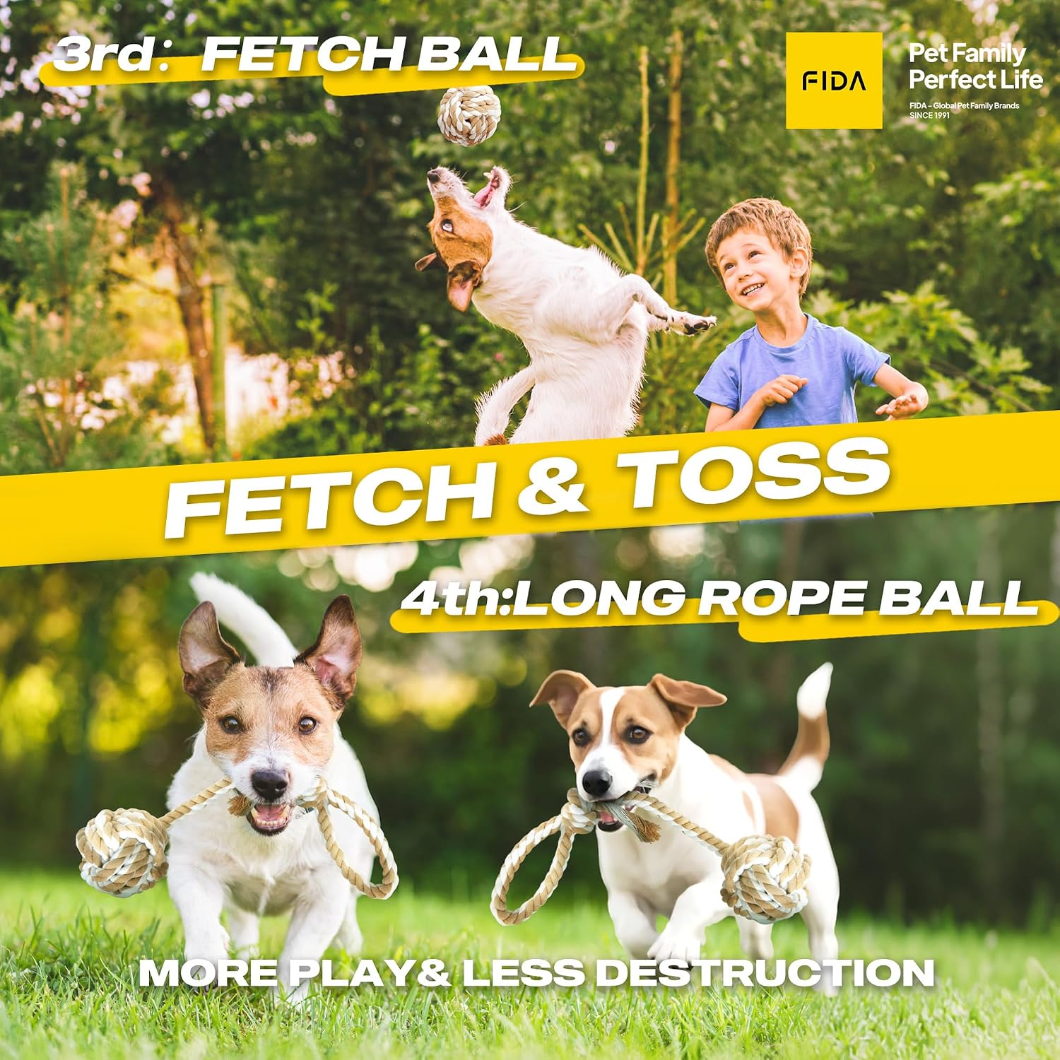 Dog Rope Toys 4 Pack, Puppy Teething Sturdy Cotton Chew Tug Ropes Indoor/Outdoor, Exercise Interactive Tug O'War Toys