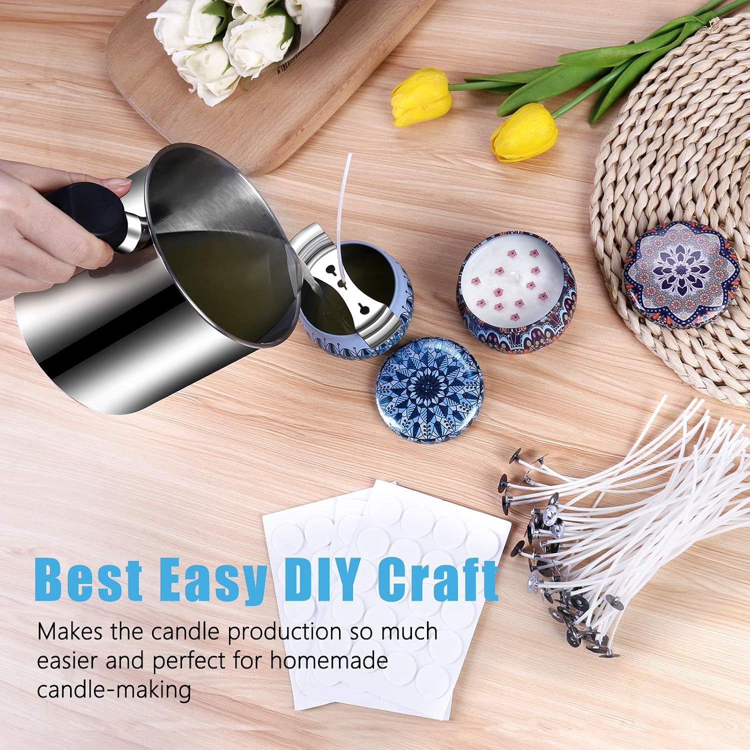 Candle Making Supplies, Candle Make Pouring Pot, Wicks & Soy Wax | 304 Stainless Steel Melting pot & Spoon, Candle