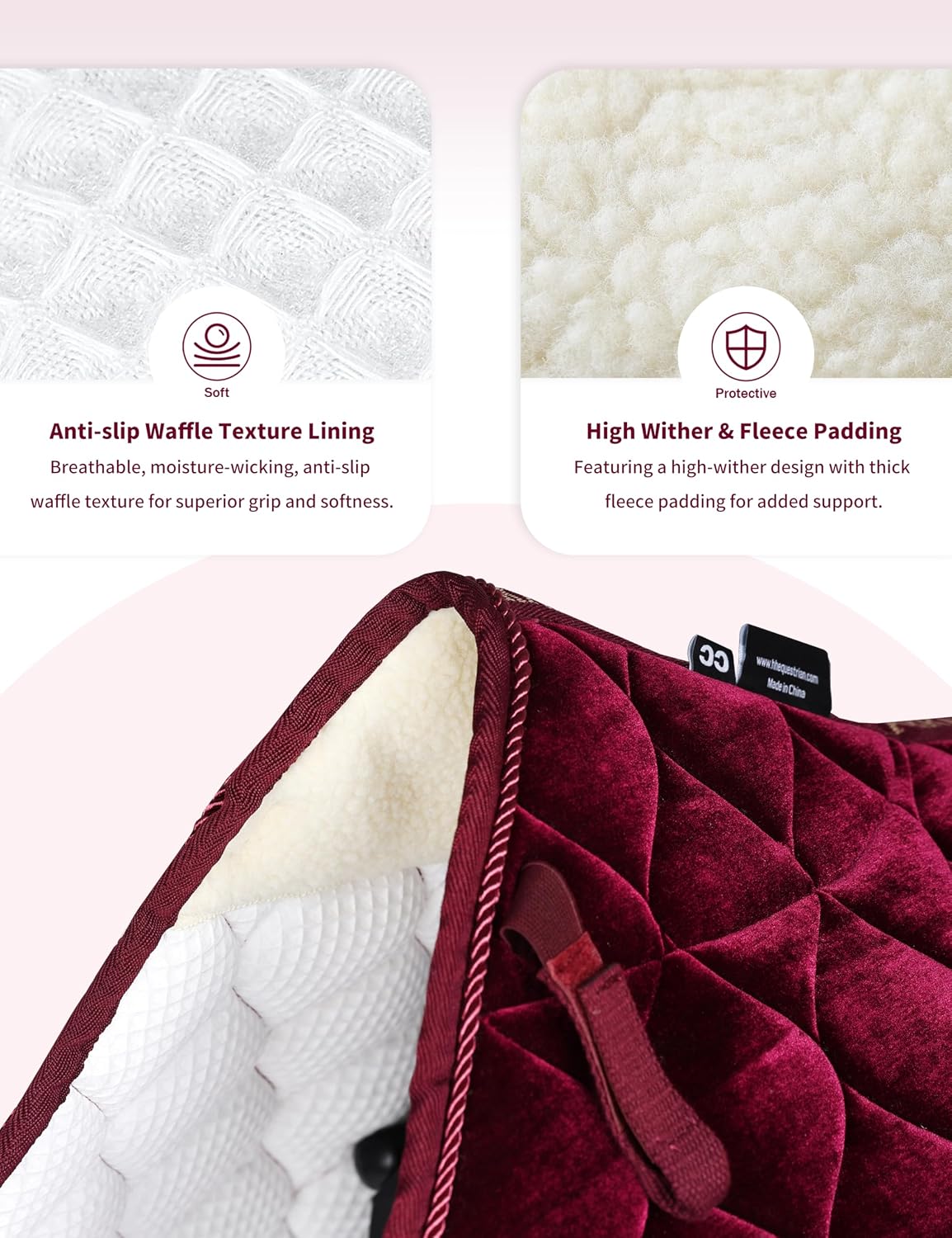 Close Contact Horse Saddle Pad for Jumping, w/Velvet Hue