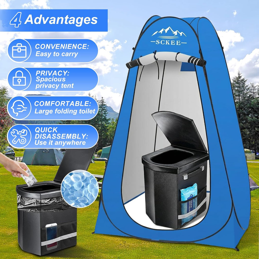 16.5'' Camping Toilet with Pop-Up Privacy Tent Set, XL Portable Toilet for Camping, Outdoor Showers Changing Rooms