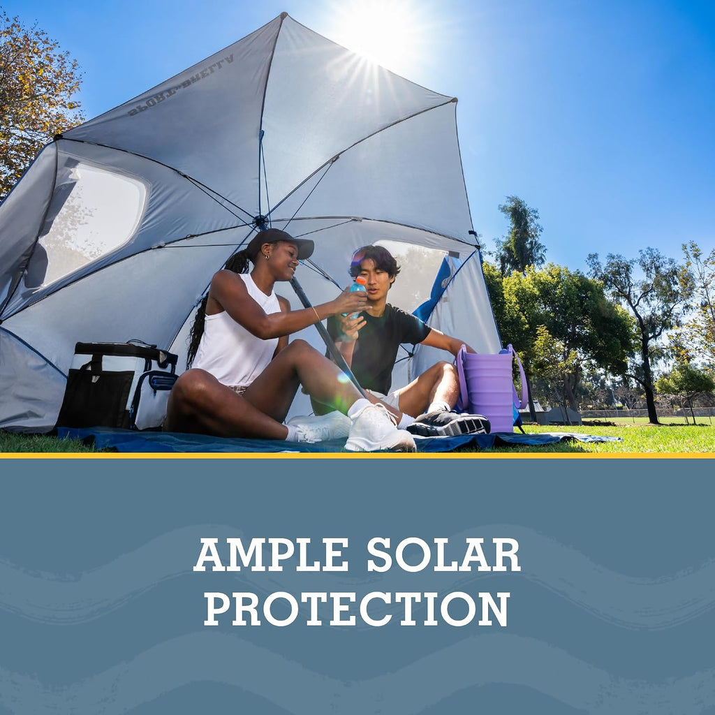 Premiere UPF 50+ Umbrella Shelter with Patented Side Panels and Tilt Mechanism, Heavy-Duty 1.25 Inch Center Pole