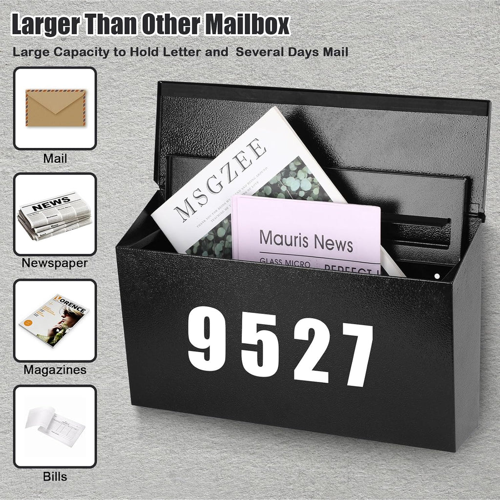 Locking Wall Mount Mailboxes for Outside, Large Capacity Mail Box for House with Key Lock, Security Drop Box, Metal
