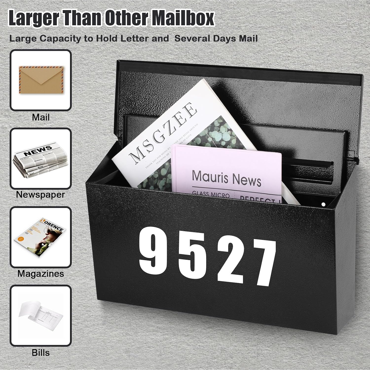 Locking Wall Mount Mailboxes for Outside, Large Capacity Mail Box for House with Key Lock, Security Drop Box, Metal