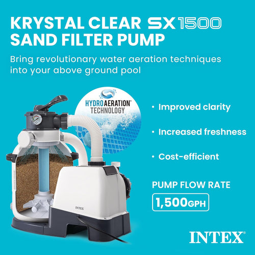 1,500 GPH Krystal Clear Sand Filter Pump for Above Ground Pools, Swimming Pool Pump with Automatic Timer - Improved