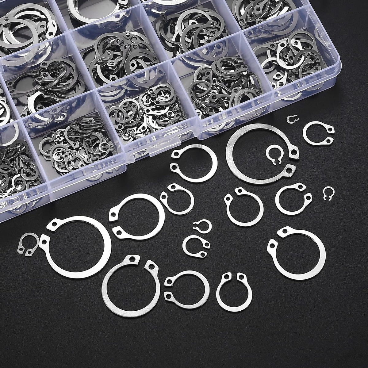 300 Pcs Retaining Ring Kit - Internal & External Snap Rings, 18 Sizes
