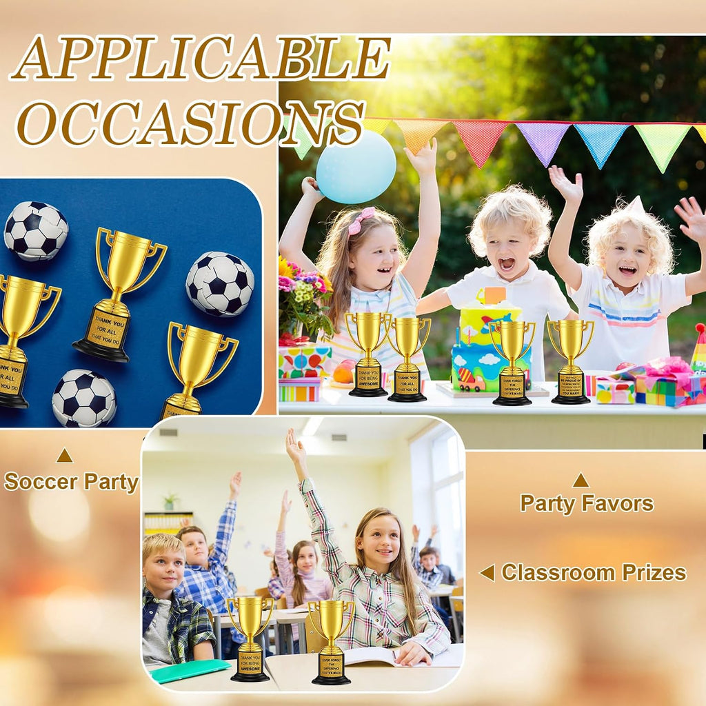 24 Pcs Mini Trophies Awards Plastic Gold Trophy Cups Party Favors Adults Metal Trophy with Stickers for School