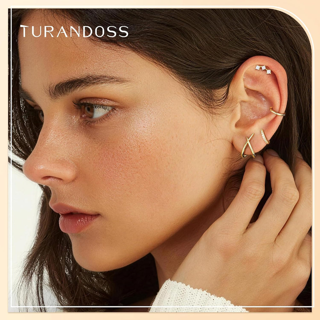 7 Pairs Gold Earrings for Women - Hypoallergenic 14K Gold Plated Stud & Hoop Cartilage Earring Sets Lightweight Helix