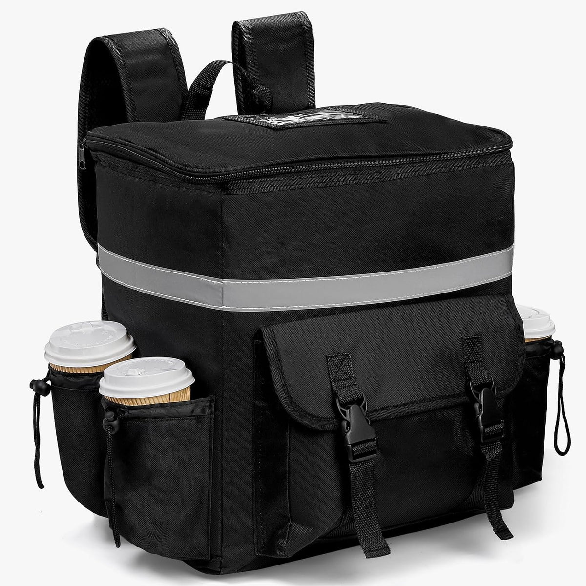 Food Delivery Backpack with 4 Cup Holder, Insulated Hot Pizza Bag