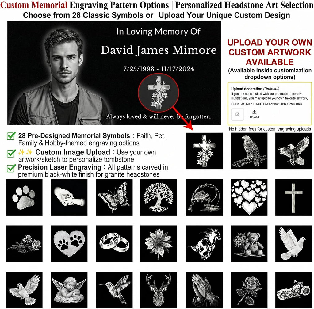 Black Granite Headstones for Graves, Personalized Grave Markers, Engraved Memorial Stones, Outdoor Tombstones for