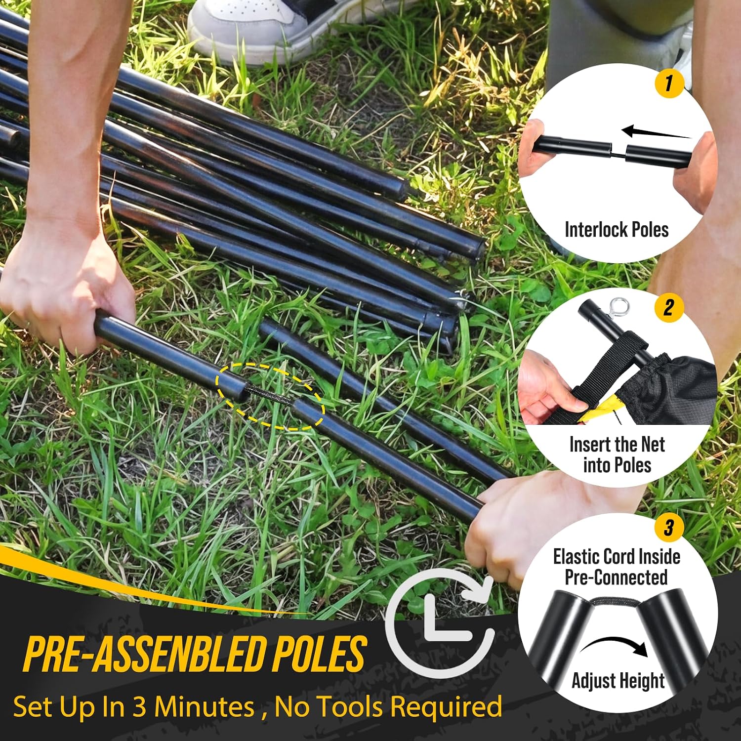 3-in-1 Badminton Volleyball Pickleball Net Set Adjustable Height | Backyard Outdoor Games, 17FT Portable Net, Height